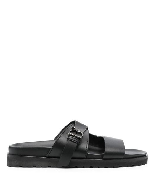 DSquared² Black Leather Flat Sandals for men