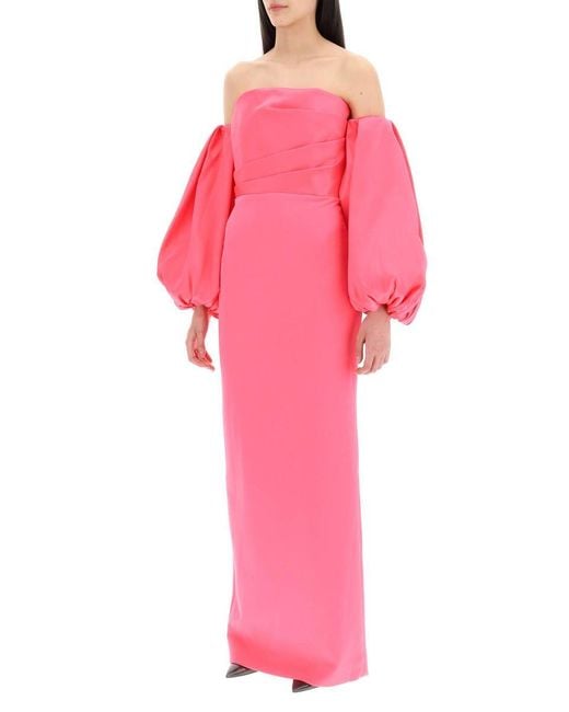 Solace London Pink Maxi Dress Carmen With Balloon Sleeves