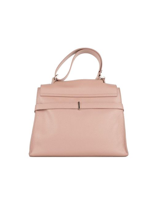 Orciani Pink Sveva Sense Medium Leather Shoulder Bag With Antique Shoulder Strap