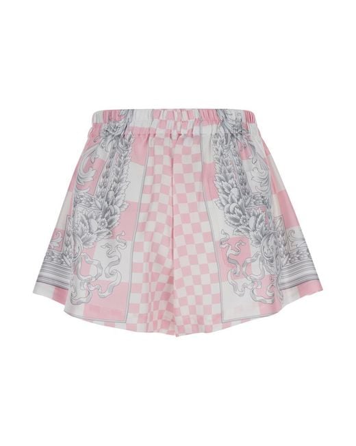 Versace Pink Bermuda Shorts With Baroque Chessboard Print