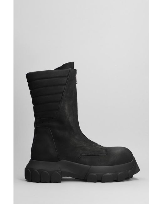 Rick Owens Black Moto Turbo Tractor Combat Boots for men