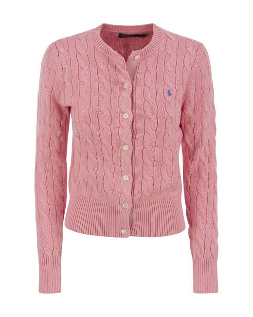 Polo Ralph Lauren Pink Plaited Cardigan With Long Sleeves