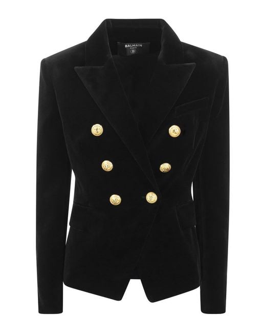 Balmain Black Velvet Double-breasted Blazer With Gold Buttons | Lyst Canada