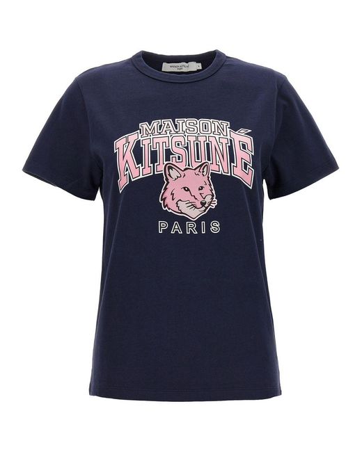 Maison Kitsuné Blue Logo Print T-shirt