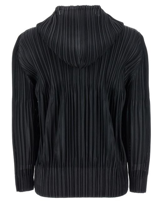 Pleats Please Issey Miyake Black 'Fluffy Basics' Hooded Blouse