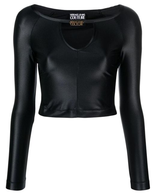 Versace Black Logo-Plaque Jersey Crop Top