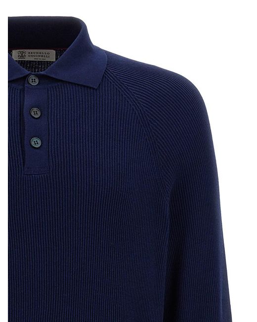 Brunello Cucinelli Blue Polo Sweater for men