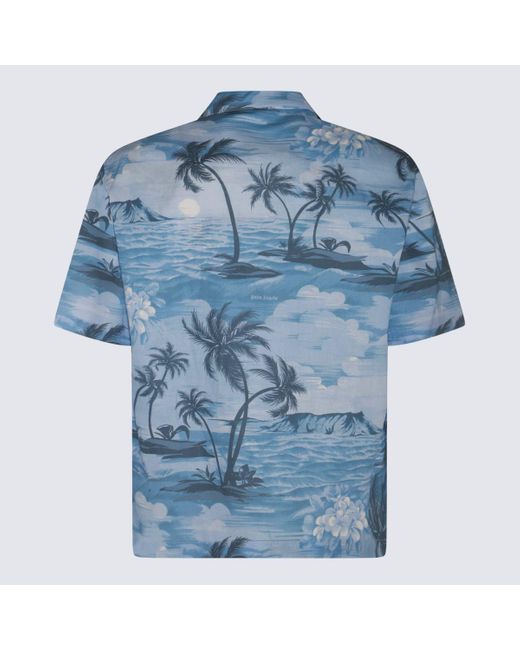 Palm Angels Blue Light Linen Shirt for men