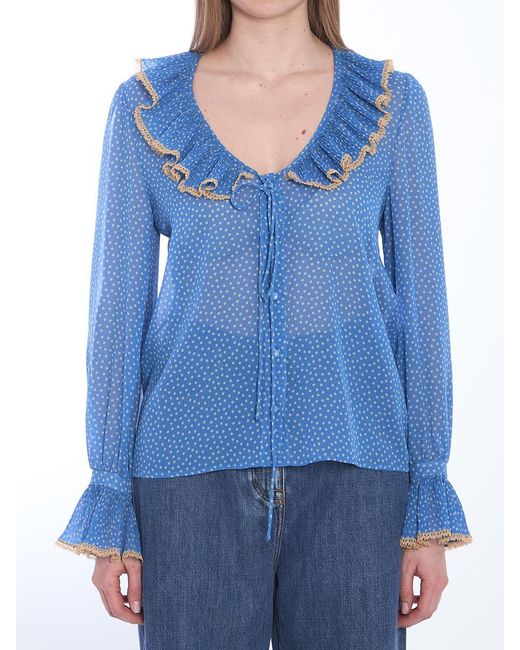 Valentino Garavani Blue Blouse With Polka Dots