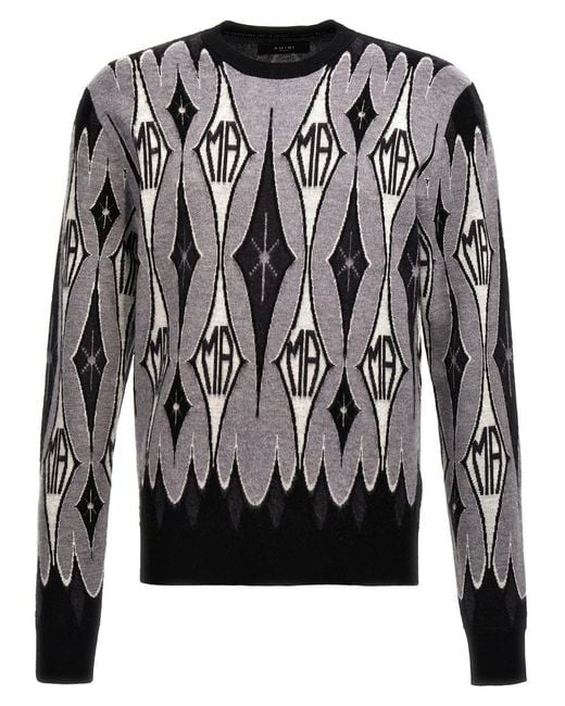Amiri Black Argyle Jacquard Sweater for men