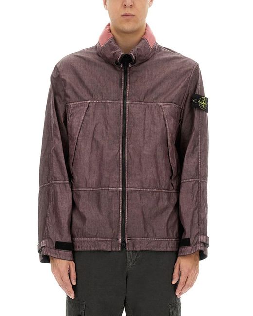 Stone Island Brown Textured Linen Hooded Jacket for men