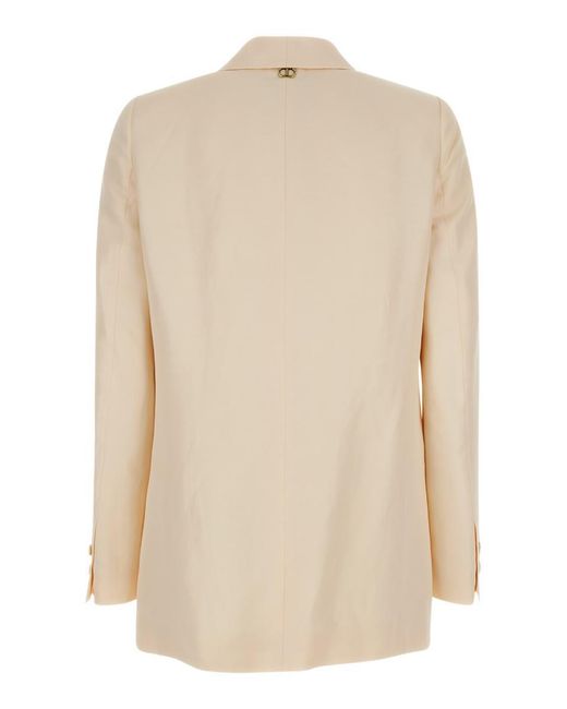 Twinset Natural Single-Breasted Jacket With Shawl Neckline