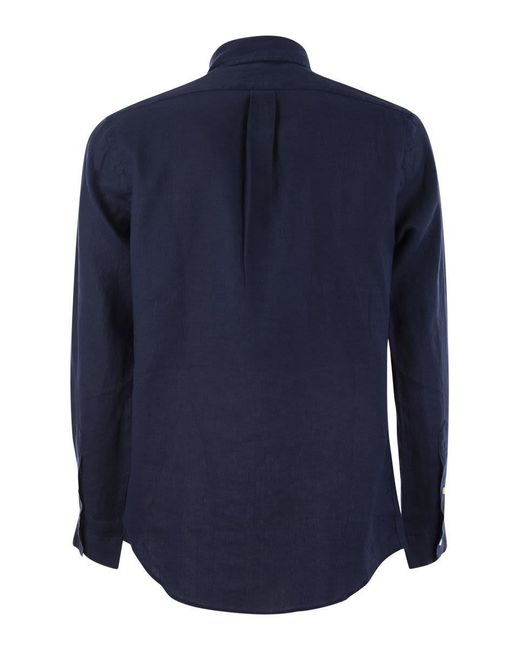 Polo Ralph Lauren Blue Custom-Fit Linen Shirt for men
