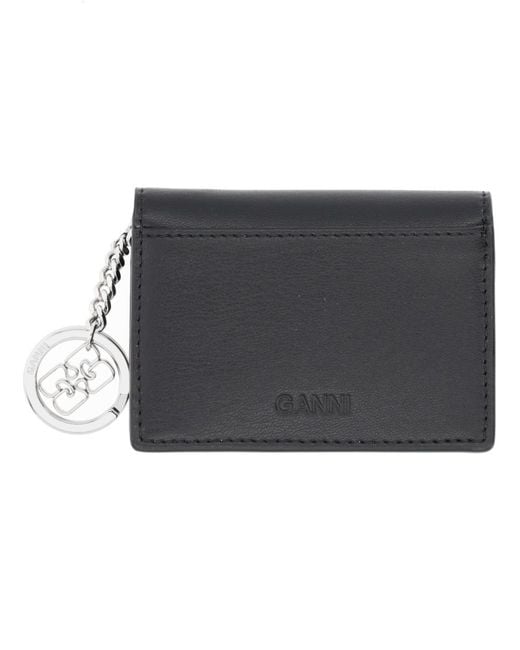 Ganni Black Card Wallet With Charm