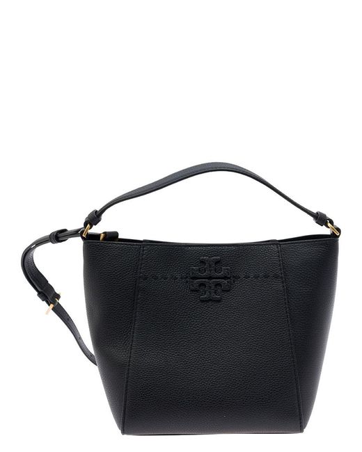 Tory Burch Black Handbag With Tonal Logo Detail In Grainy Leather Woman
