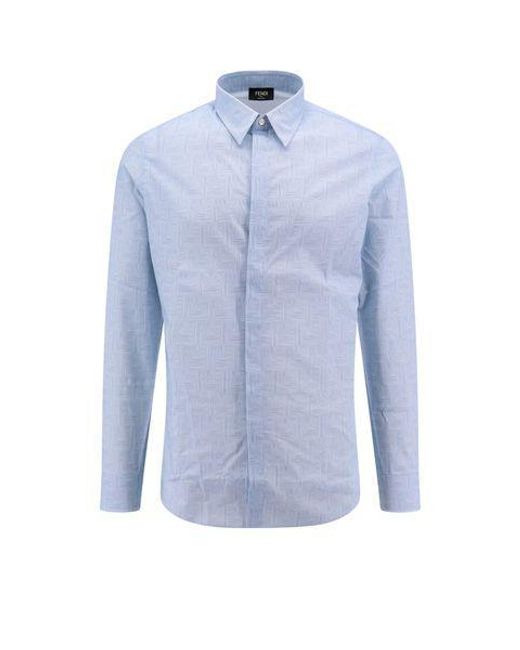 Fendi Blue Ff Motif Polyester Shirt for men