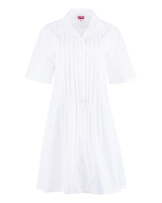 KENZO White Pleated Chemise Dress