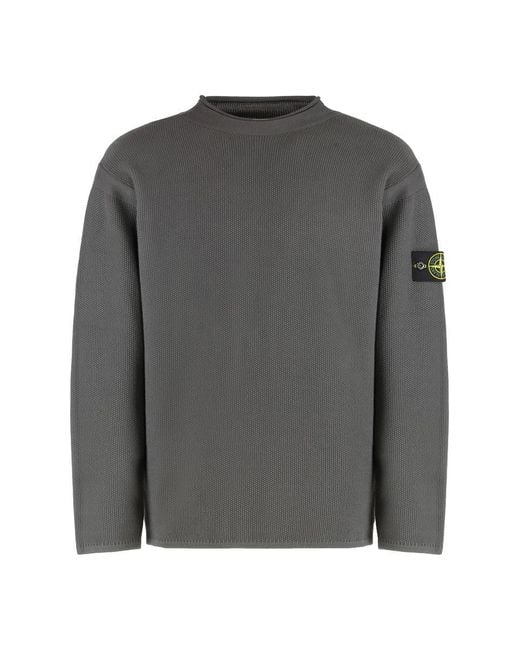 Stone Island Gray Sweater With A Polo Neck And Reverse Stitch Details for men