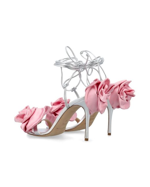 Magda Butrym Pink Wrap Around Double Flower Sandals