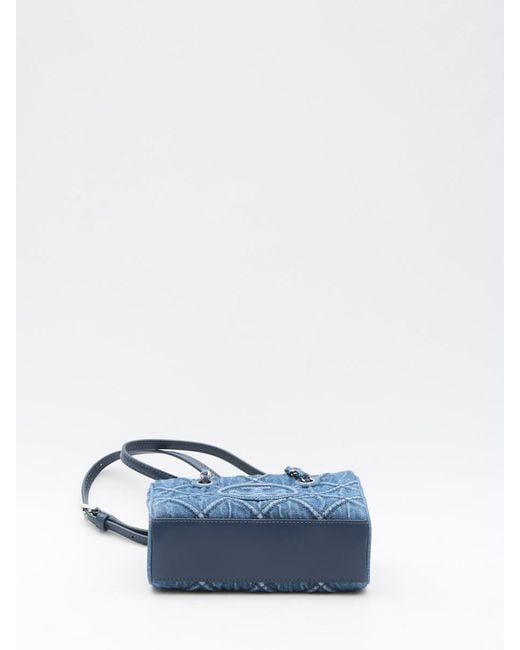 Tory Burch Blue Fleming Soft Denim Mini Chain Tote Bag