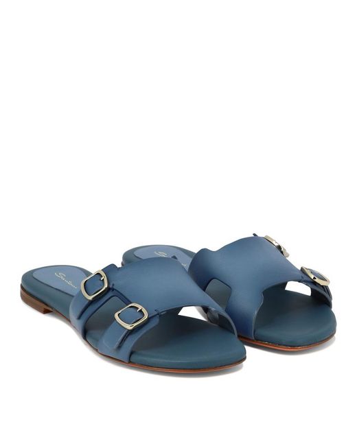 Santoni Blue "Double Buckle" Sandals