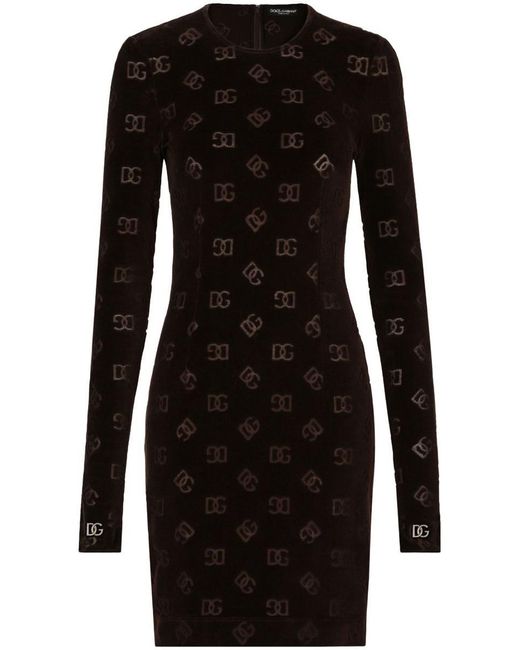 Dolce & Gabbana Black Monogram-jacquard Cotton Minidress