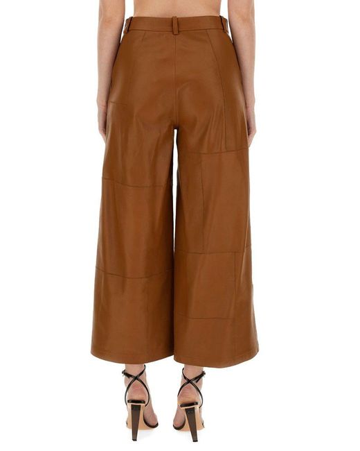 Alysi Brown Wide Leg Cropped Leather Trousers
