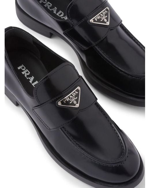 Prada Black Brand-plaque Patent Leather Loafers