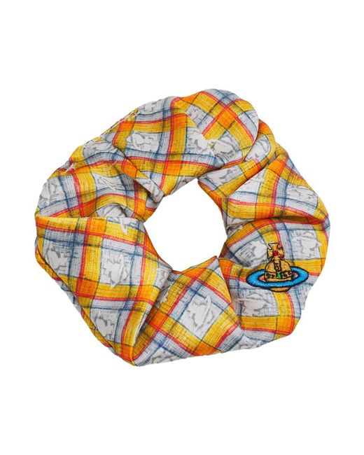 Vivienne Westwood Orange Scrunchie With All-Over Check Motif And Orb Embroidery