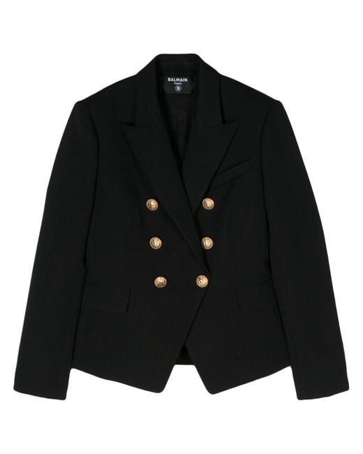 Balmain Black Double-breasted Wool Blazer