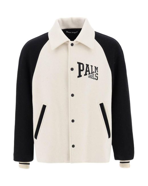 Palm Angels Natural Wool Varsity Jacket With Embroidery for men