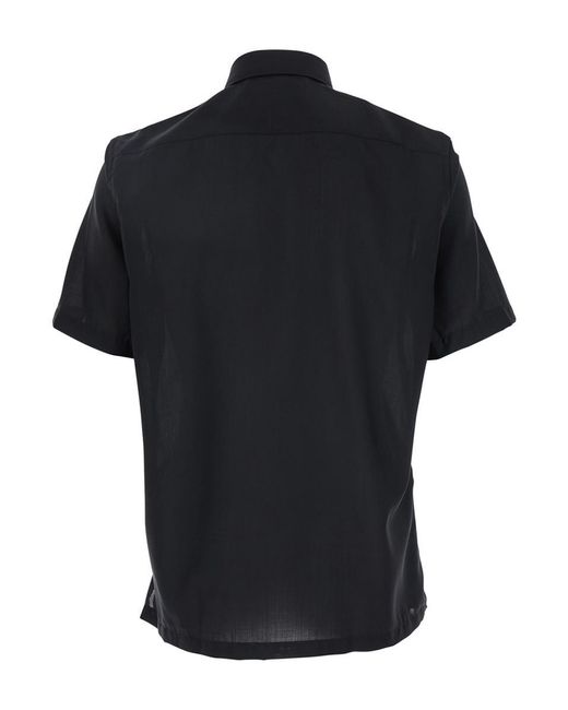 PT Torino Black Shirt With Classic Collar And Front Concealed Button Closure for men