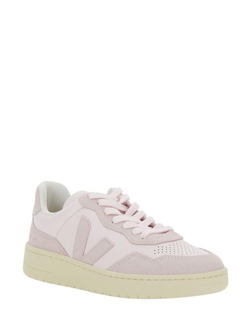 Veja White 'V90' Sneaker With Side Logo And Perforated Toe