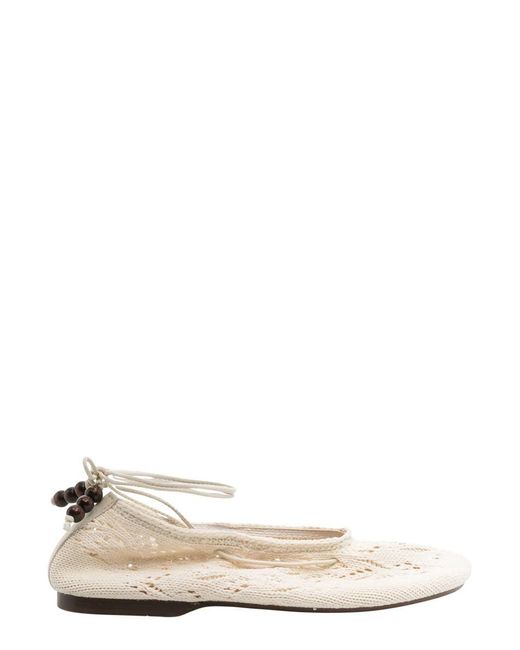 Alohas Natural 'Rosemary' Ballet Flats With Embroidered Design Ankle Knot Closure