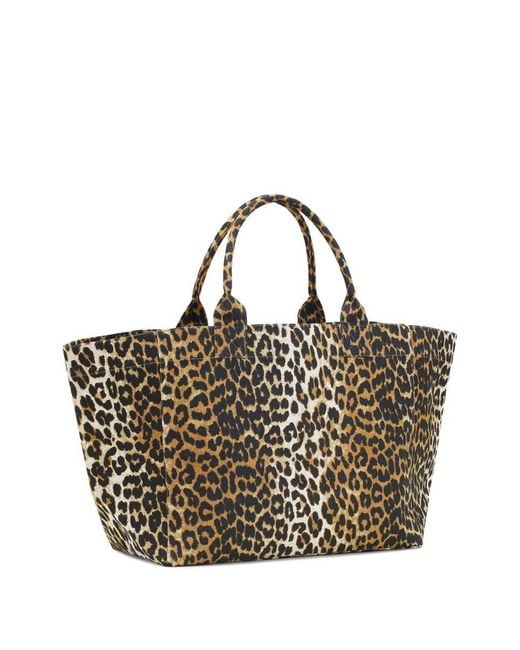 Ganni Brown Recycled Cotton Xxl Tote Bag