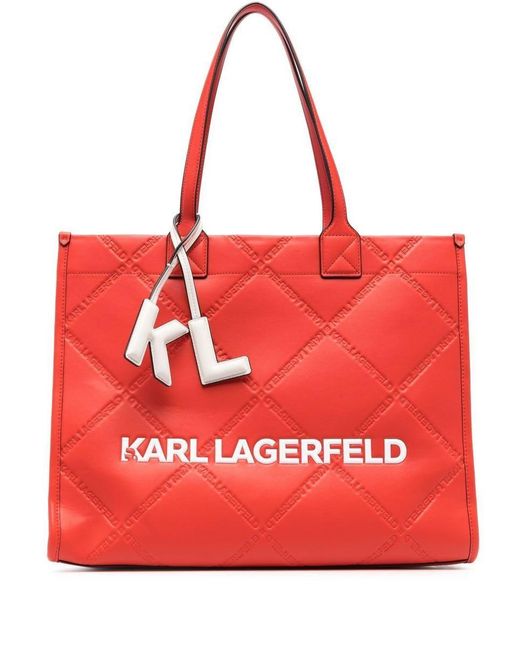 Karl Lagerfeld Red Large K/skuare Embossed Tote Bag