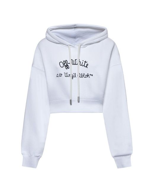 Off White c o Virgil Abloh Off White Cropped Cotton Hoodie in Blue Lyst