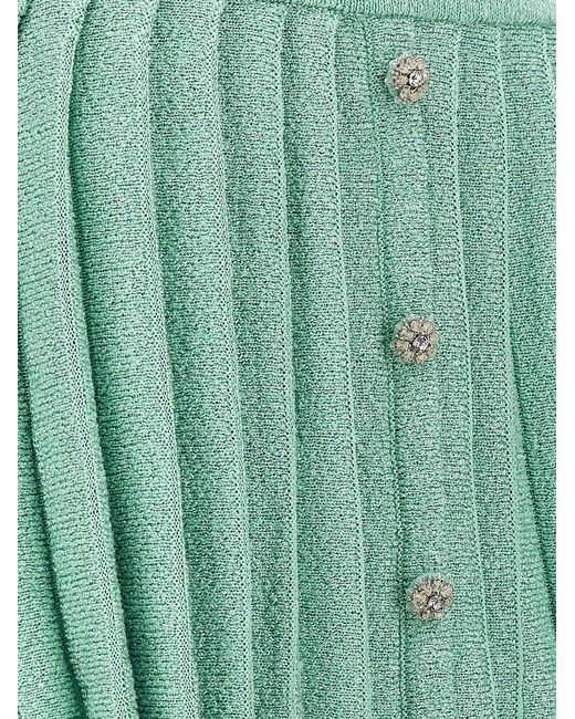 Self-Portrait Green Mint Sequin Pleated Knit Skirts