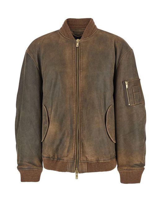 Golden Goose Deluxe Brand Brown Jacket With Sleeve Pocket And Distressed Effects for men