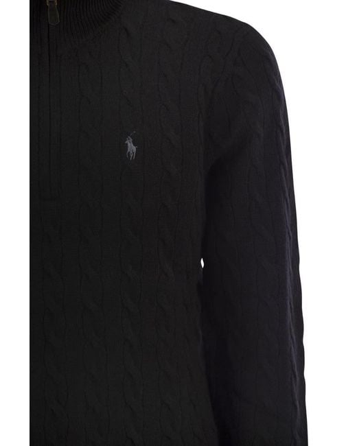 Polo Ralph Lauren Black Wool And Cashmere Cable Knit Jumper for men