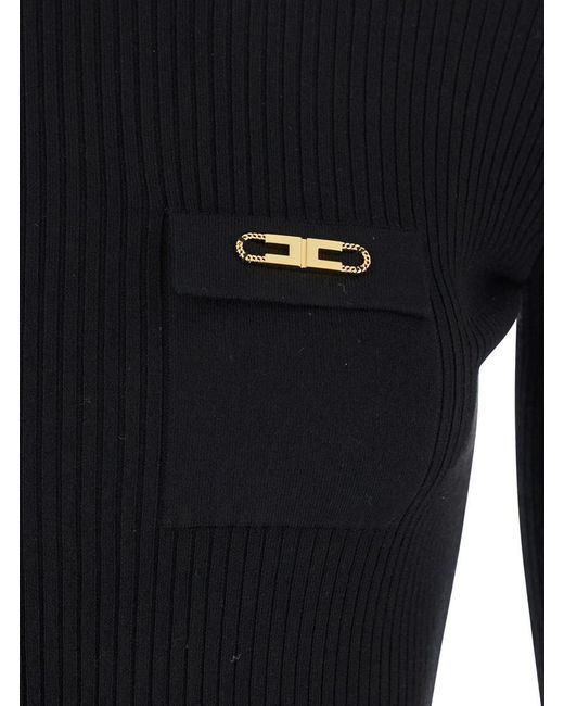Elisabetta Franchi Black Turtle-Neck Jumper With Logo Plaque On The Front