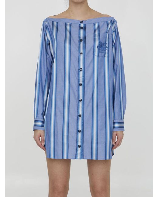 Etro Blue Striped Shirt Dress