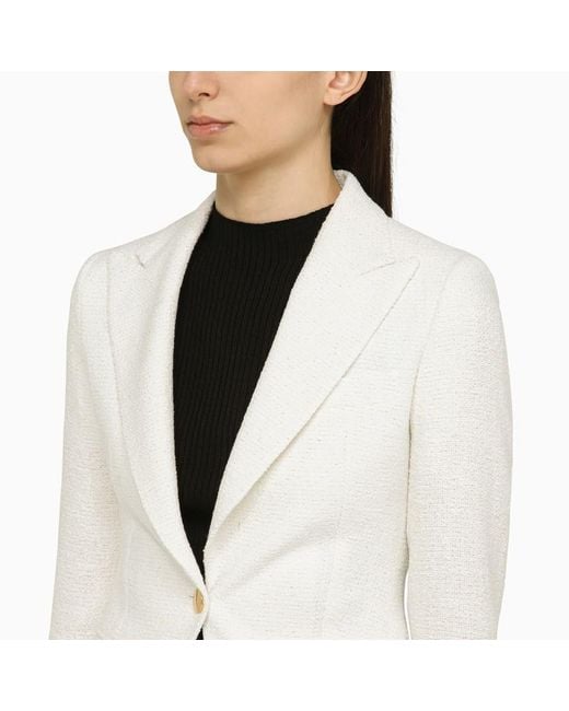 Tagliatore White Single Breasted Linen Blend Jacket
