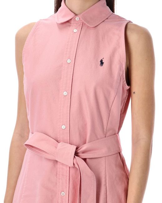 Polo Ralph Lauren Pink Belted Sleeveless Shirtdress