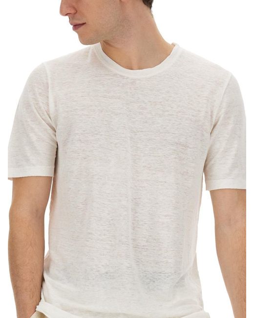 120% Lino White Linen T-shirt for men