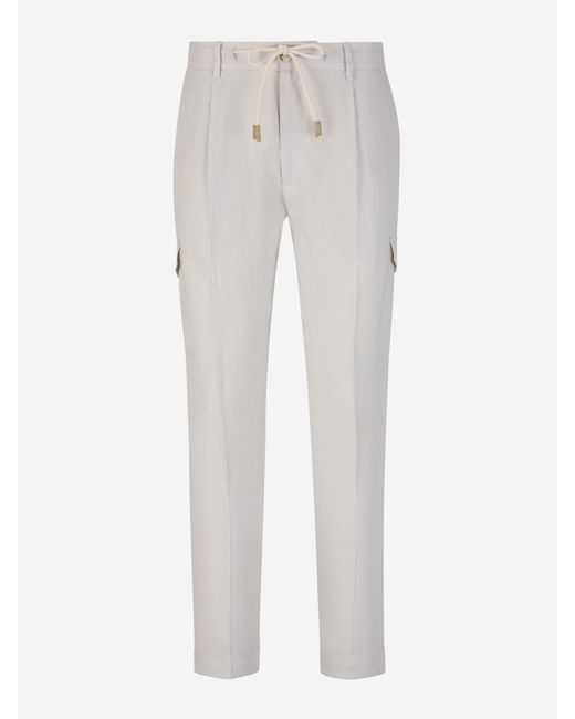 Gran Sasso White Linen Cargo Trousers for men