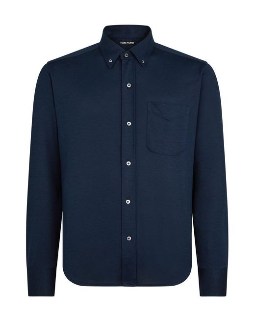 Tom Ford Blue Button-Down Shirt With Chest Pocket for men