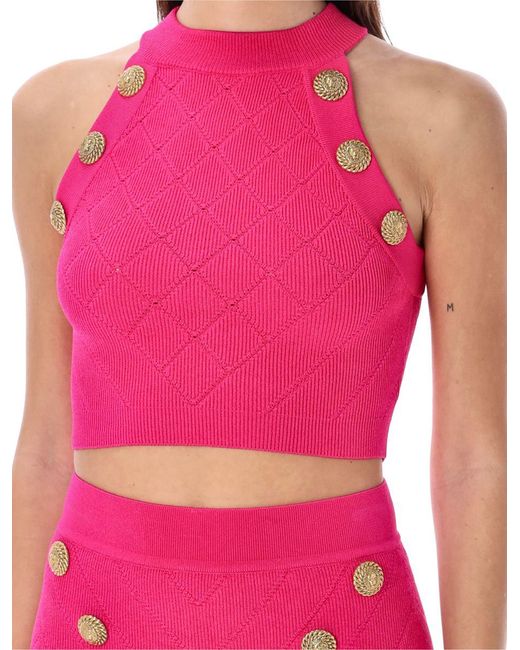 Balmain Pink 6-button Knit Tank Top
