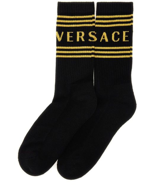 Versace Black Socks With Logo for men