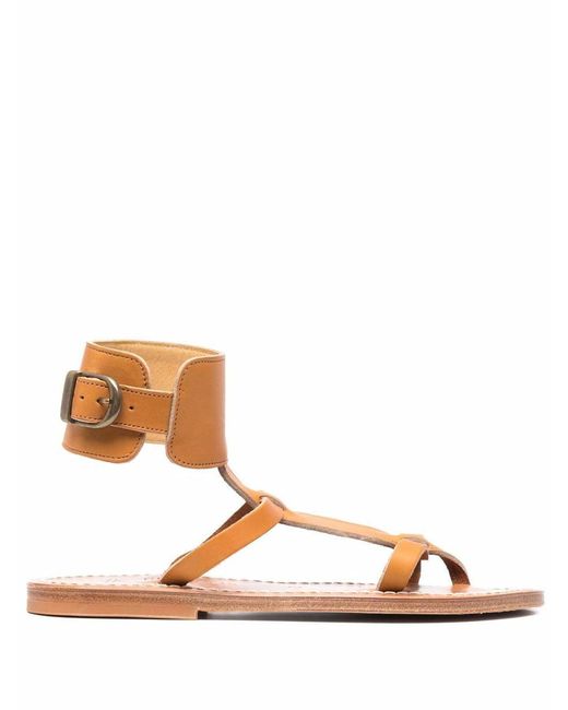 K. Jacques Brown Caravelle Leather Flat Sandals